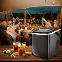 Portable Ice Maker 9 Cubes ready in 9 min/26lbs per 24h with 2 Optional Ice Cube Sizes (Color: Black)